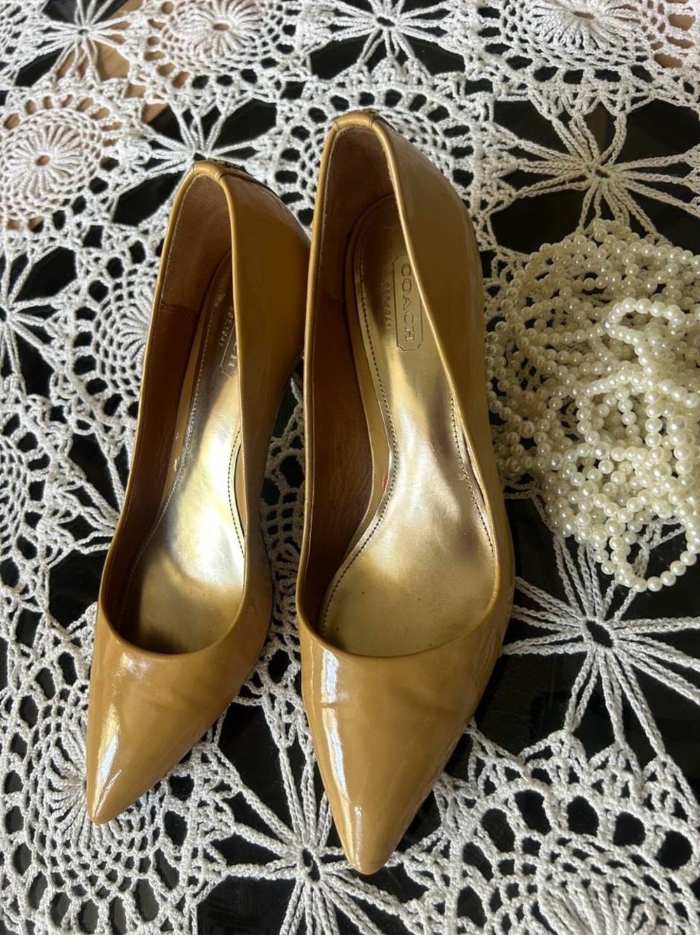 Coach Women's Glossy Tan Pointed-Toe Pumps